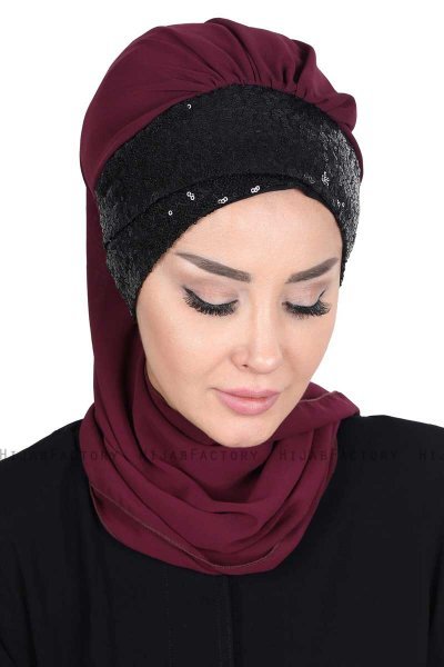 Olga - Plommon & Svart Praktisk Hijab