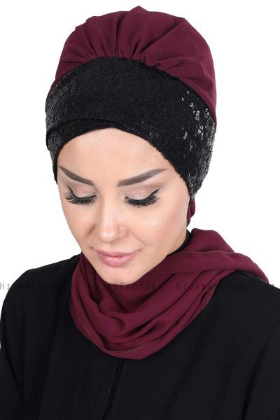 Olga - Plommon & Svart Praktisk Hijab
