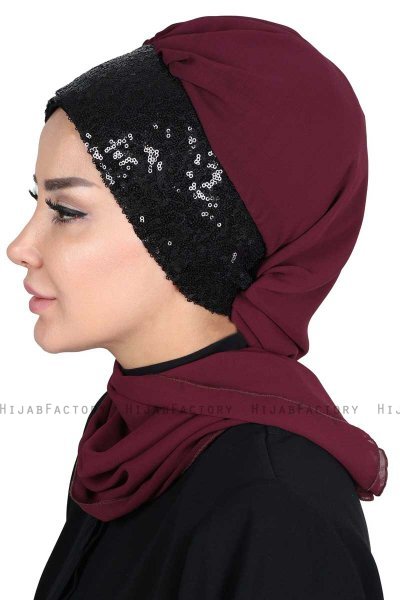 Olga - Plommon & Svart Praktisk Hijab