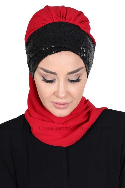 Olga - Röd & Svart Praktisk Hijab