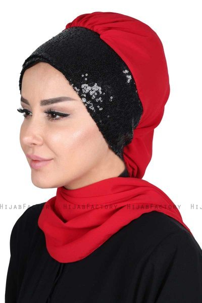 Olga - Röd & Svart Praktisk Hijab
