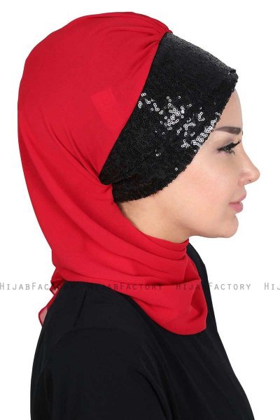 Olga - Röd & Svart Praktisk Hijab