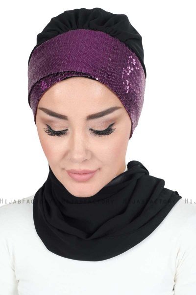 Olga - Svart & Fuchsia Praktisk Hijab