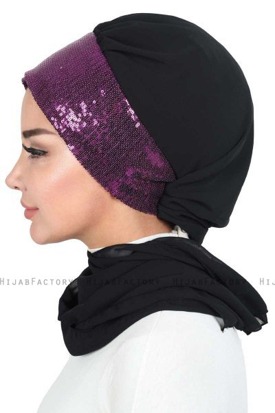 Olga - Svart & Fuchsia Praktisk Hijab
