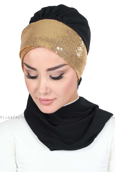 Olga - Svart & Gold Praktisk Hijab