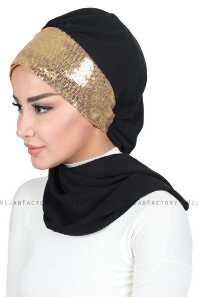 Olga - Svart & Gold Praktisk Hijab