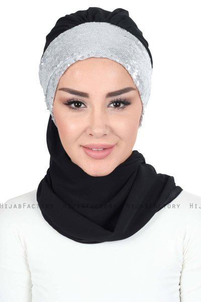 Olga - Svart & Silver Praktisk Hijab
