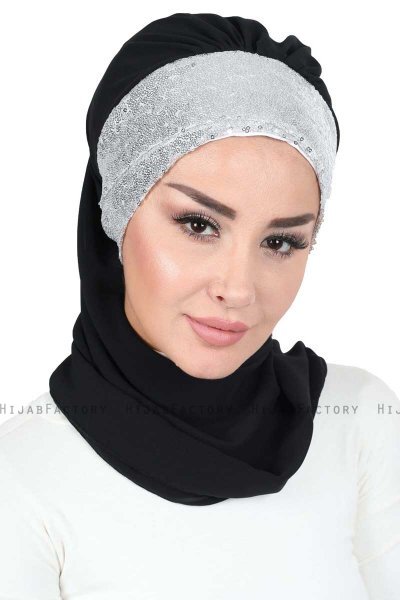 Olga - Svart & Silver Praktisk Hijab