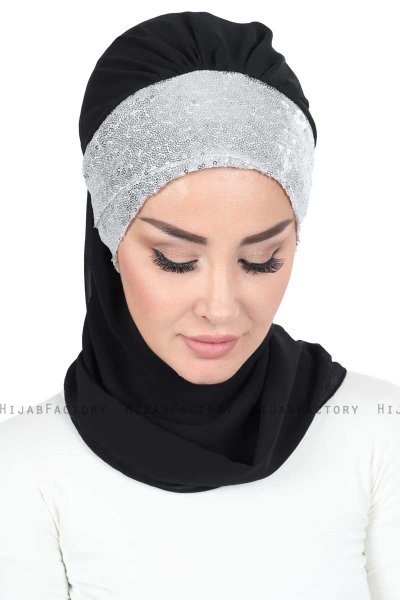 Olga - Svart & Silver Praktisk Hijab