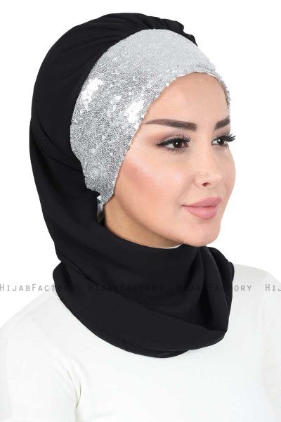 Olga - Svart & Silver Praktisk Hijab