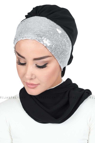 Olga - Svart & Silver Praktisk Hijab