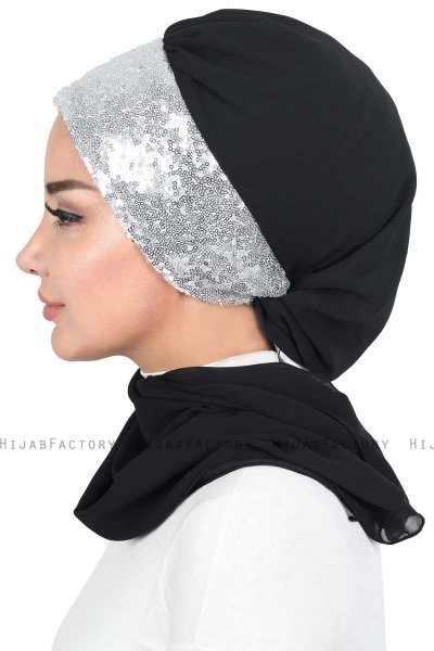 Olga - Svart & Silver Praktisk Hijab