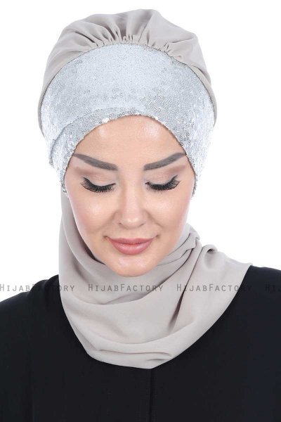 Olga - Taupe & Silver Praktisk Hijab