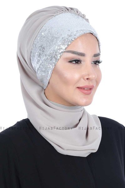 Olga - Taupe & Silver Praktisk Hijab