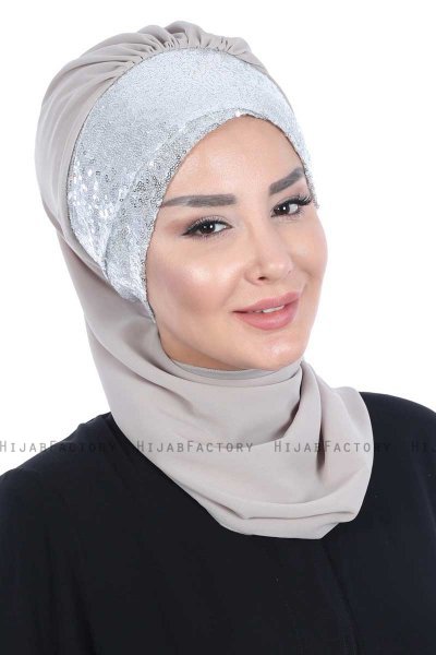 Olga - Taupe & Silver Praktisk Hijab