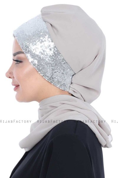 Olga - Taupe & Silver Praktisk Hijab