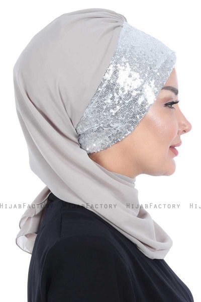 Olga - Taupe & Silver Praktisk Hijab