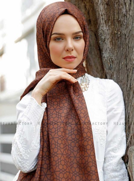 Pareesa - Brun Mönstrad Hijab - Sal Evi