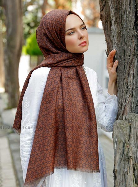 Pareesa - Brun Mönstrad Hijab - Sal Evi