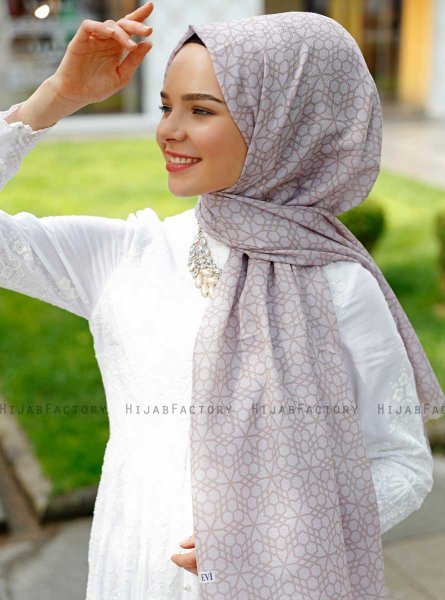Pareesa - Taupe Mönstrad Hijab - Sal Evi