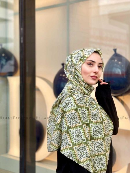 Parisha - Grön Mönstrad Bomull Hijab - Mirach