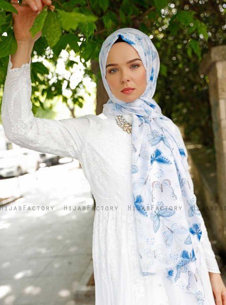 Parwin - Blå Mönstrad Hijab - Sal Evi
