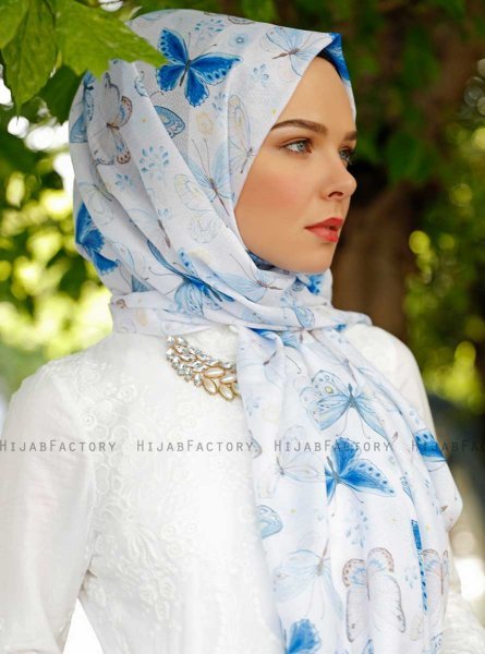Parwin - Blå Mönstrad Hijab - Sal Evi