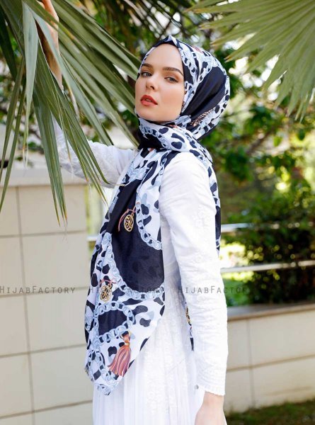 Peridot - Grå Mönstrad Hijab - Sal Evi