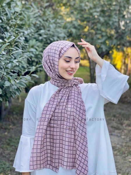 Qiana - Beige Mönstrad Bomull Hijab