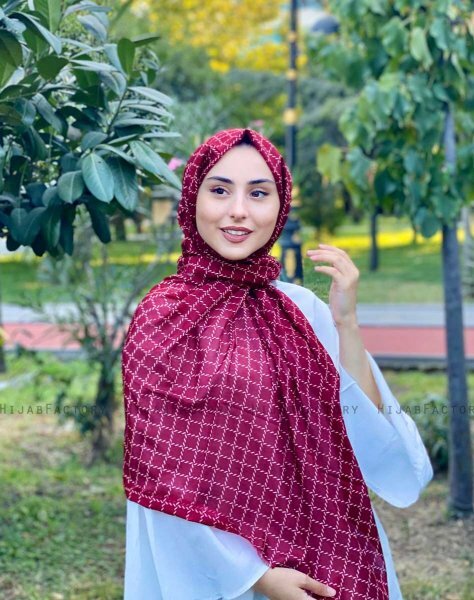 Qiana - Bordeaux Mönstrad Bomull Hijab