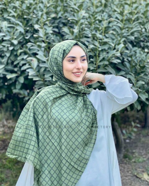 Qiana - Khaki Mönstrad Bomull Hijab
