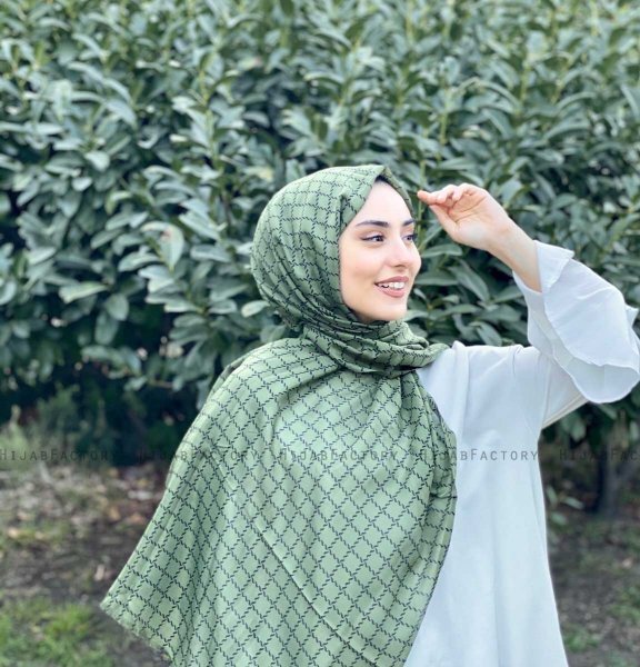 Qiana - Khaki Mönstrad Bomull Hijab