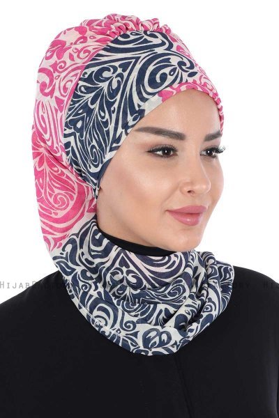 Regina - Marinblå & Fuchsia Chiffon Instant Turban