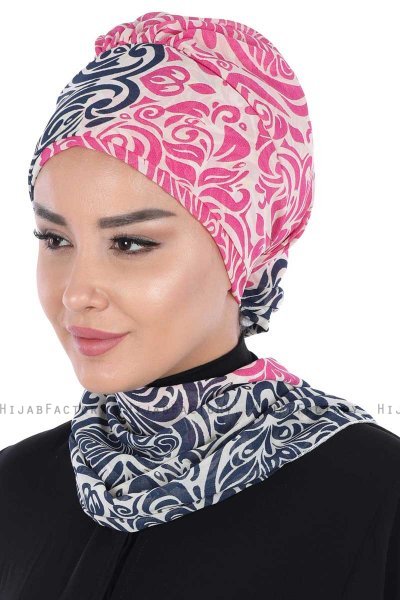 Regina - Marinblå & Fuchsia Chiffon Instant Turban