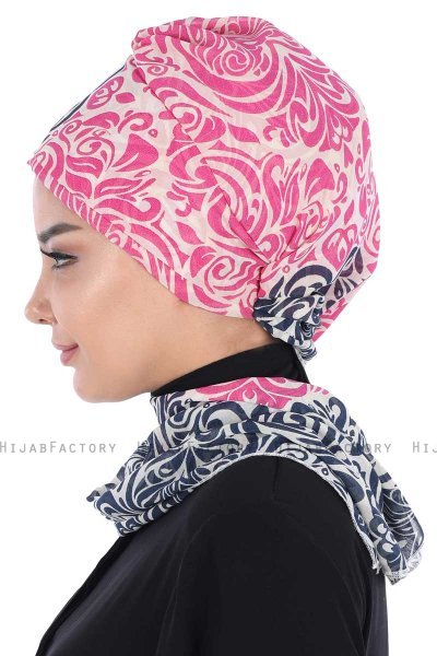Regina - Marinblå & Fuchsia Chiffon Instant Turban