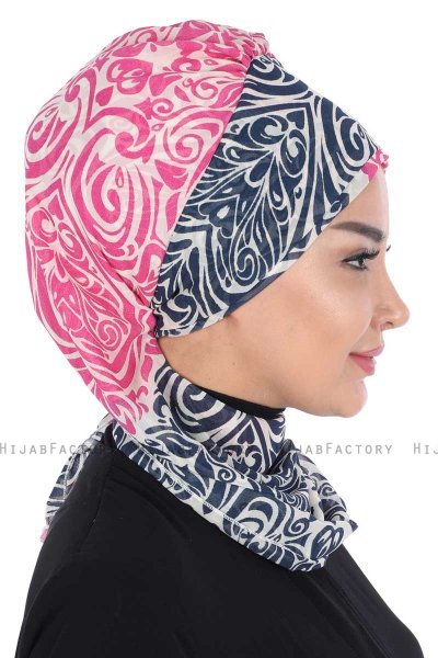 Regina - Marinblå & Fuchsia Chiffon Instant Turban