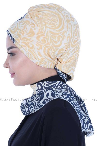 Regina - Marinblå & Gul Chiffon Instant Turban