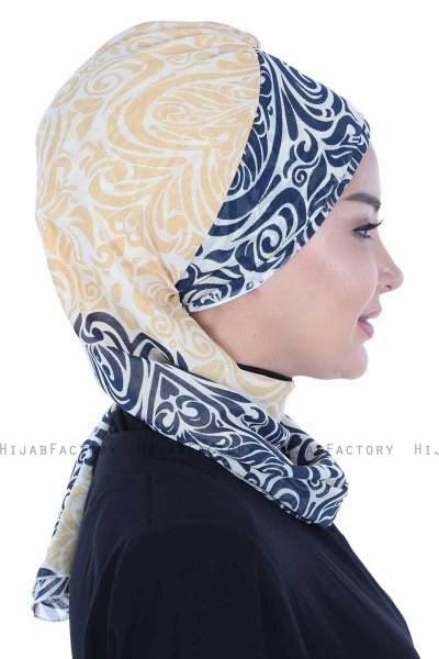 Regina - Marinblå & Gul Chiffon Instant Turban