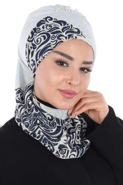 Regina - Marinblå & Ljusblå Chiffon Instant Turban