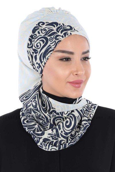 Regina - Marinblå & Ljusblå Chiffon Instant Turban