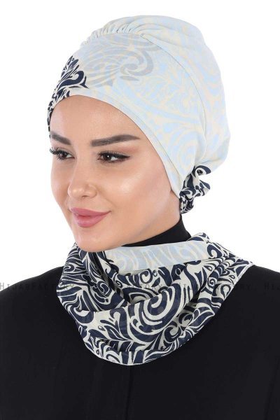 Regina - Marinblå & Ljusblå Chiffon Instant Turban