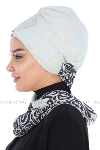 Regina - Marinblå & Ljusblå Chiffon Instant Turban