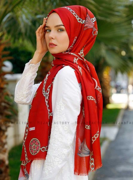 Sameira - Röd Mönstrad Hijab - Sal Evi
