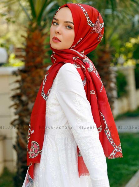 Sameira - Röd Mönstrad Hijab - Sal Evi