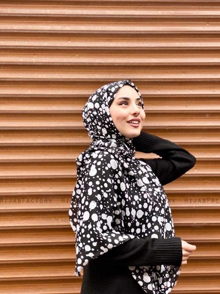 Sham - Svart Mönstrad Bomull Hijab - Mirach