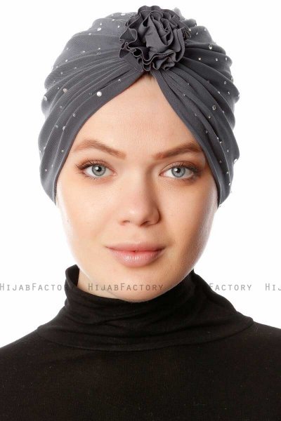 Shereen - Antracit Crepe Chiffon Turban - Sehr-i Sal