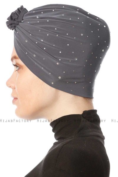 Shereen - Antracit Crepe Chiffon Turban - Sehr-i Sal