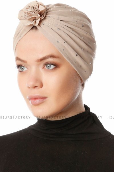 Shereen - Beige Crepe Chiffon Turban - Sehr-i Sal