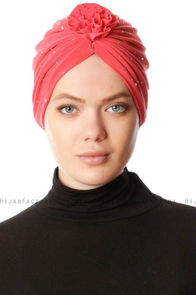 Shereen - Hallonröd Crepe Chiffon Turban - Sehr-i Sal