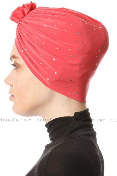 Shereen - Hallonröd Crepe Chiffon Turban - Sehr-i Sal
